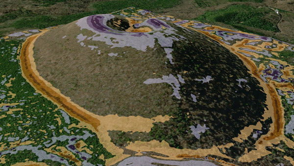 Profile curvature on volcanic cone Profile curvature on volcanic cone